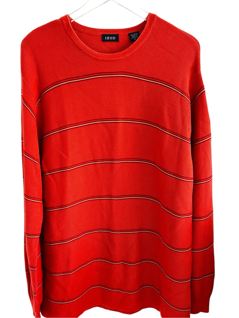 Izod Men’s Bright Red Crewneck Sweater with Thin Stripe Detail